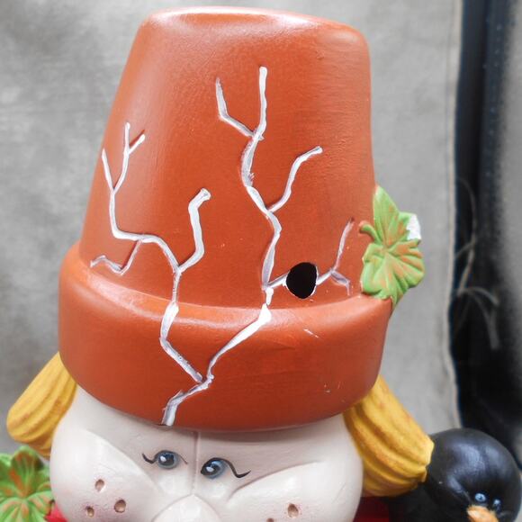 Vintage Ceramic Crack Pot Scarecrow w/Pumpkin 9.5" 1997 Halloween Thanksgiving - Picture 9 of 10